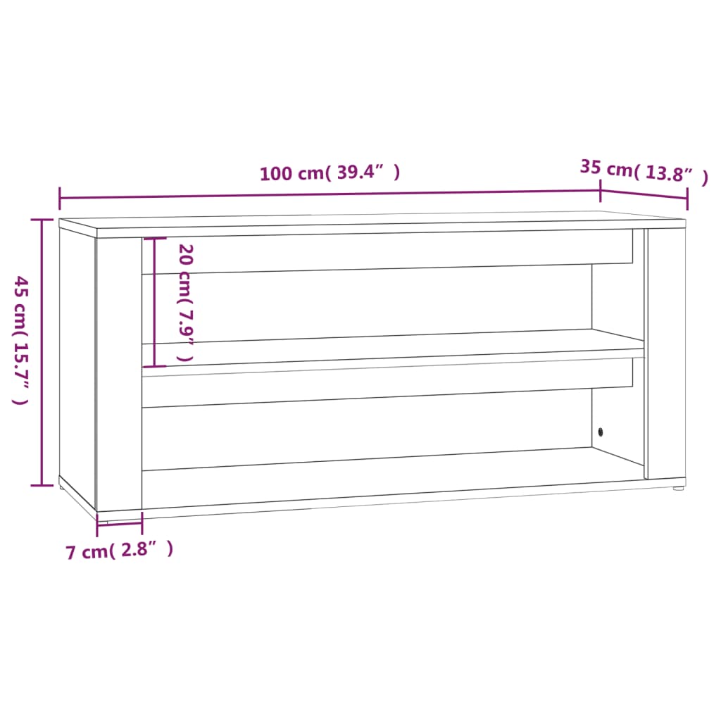 Schlichtes Schuhregal - Flurbank - Schuhbank - Schuhregal - 100 x 35 x 45 cm