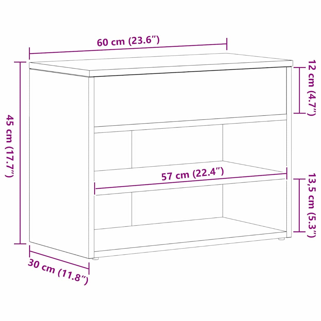 Funktionale Schuhbank - Schuhregal - Schuhschrank - Flurbank - 60 x 30 x 45 cm
