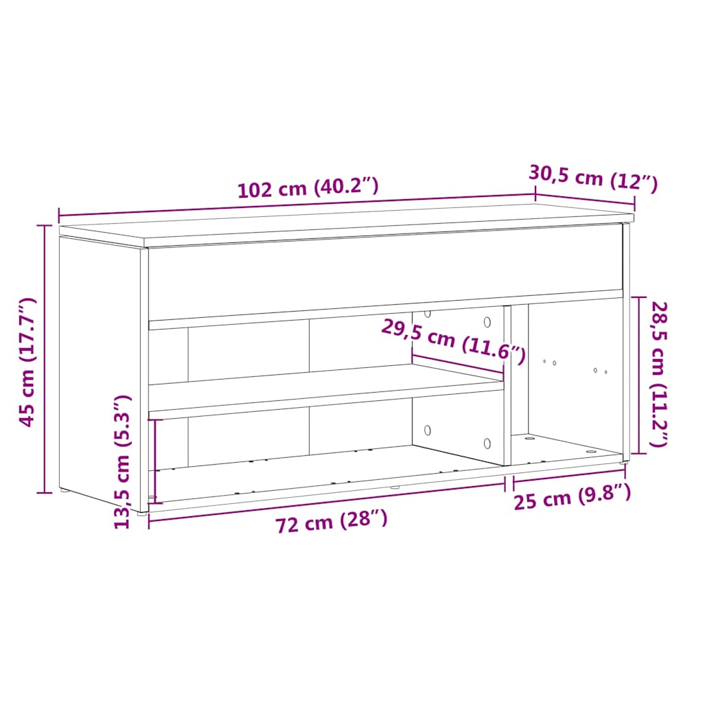 Schuhbank mit Stauraum und stabiler Sitzfläche für Flur und Diele 102x30,5x45 cm