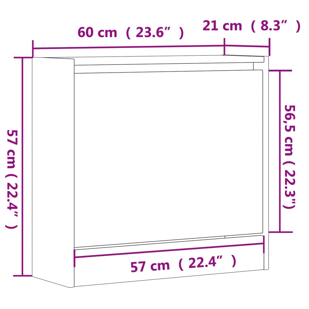 Kompakter Schuhkipper mit Klappe - für schmale Flure und kleine Räume 60x21x57cm