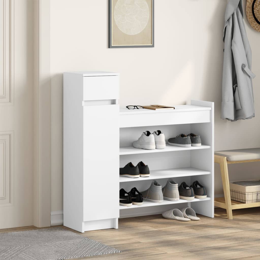 Geräumiger Schuhschrank mit Schublade, Türen und Ablagen - 100,5 x 28 x 100 cm