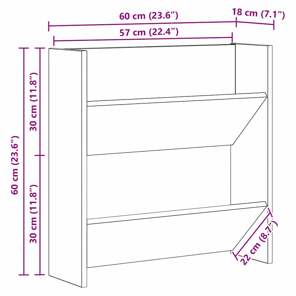 Wand-Schuhschrank - Schuhregal - Schuhablage - Wandmontage - 60 x 18 x 60 cm