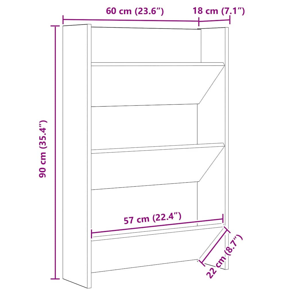 Moderner Wand-Schuhschrank mit offener Regalstruktur - Schuhregal - 60x18x90 cm