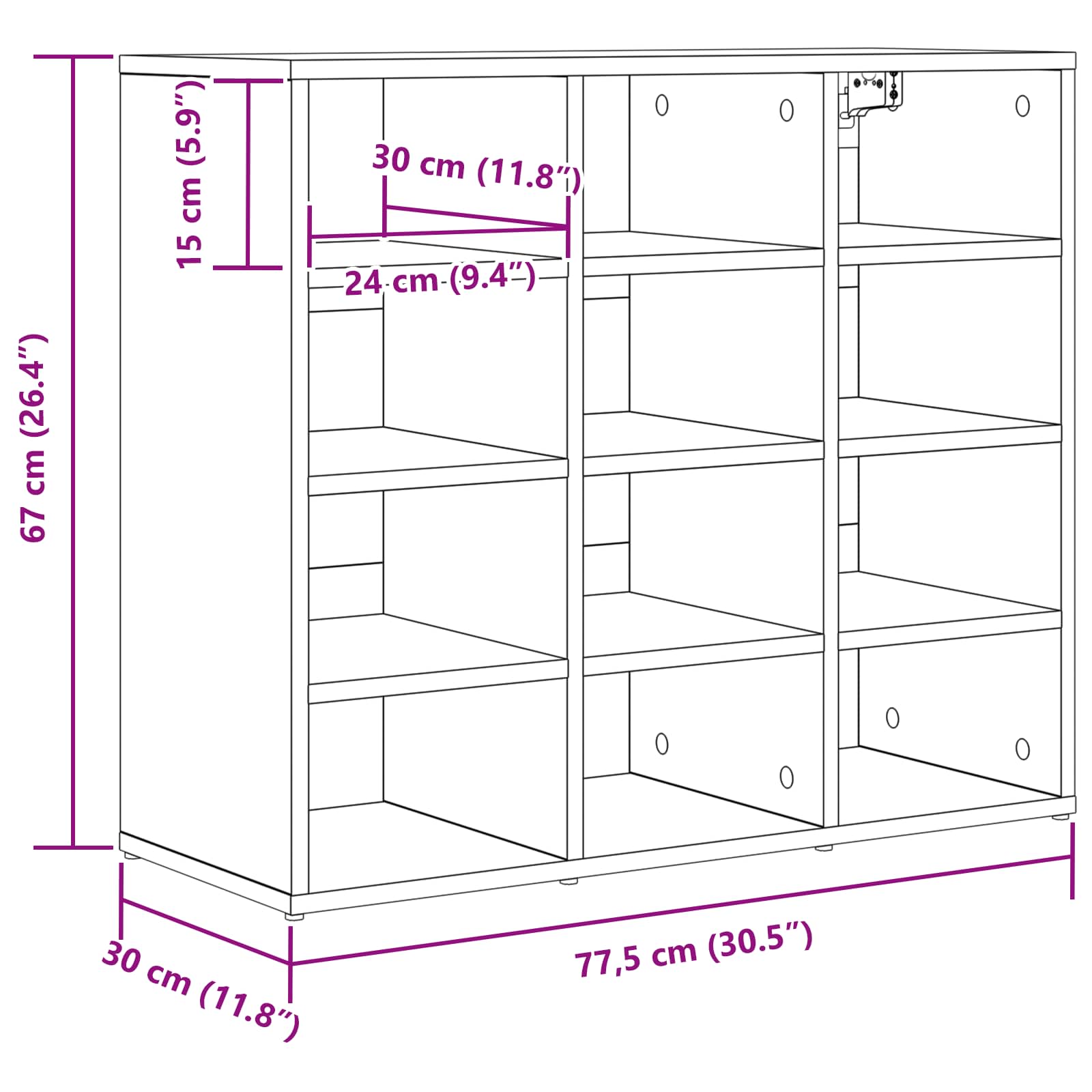 Schlichter Schuhschrank - Schuhregal - Schuhregal - Flurmöbel - 77,5 x 30 x 67cm