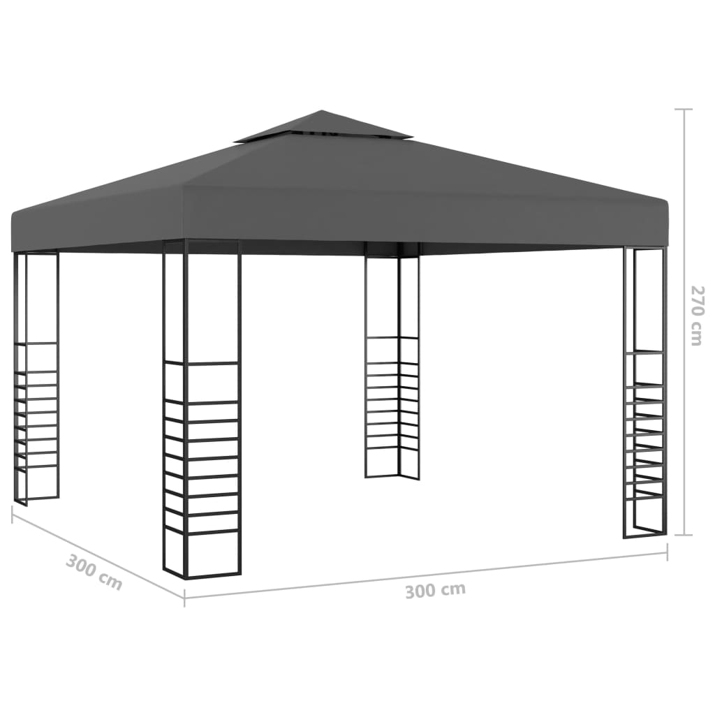 Toller Gartenpavillon - Sonnenschutz mit Doppeldach - LED-Beleuchtung - 3 x 3 m