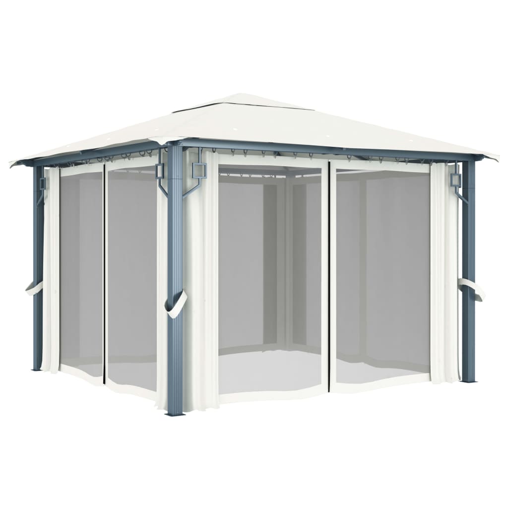 Eleganter Pavillon mit Vorhängen und Solarbeleuchtung für Garten und Terrasse