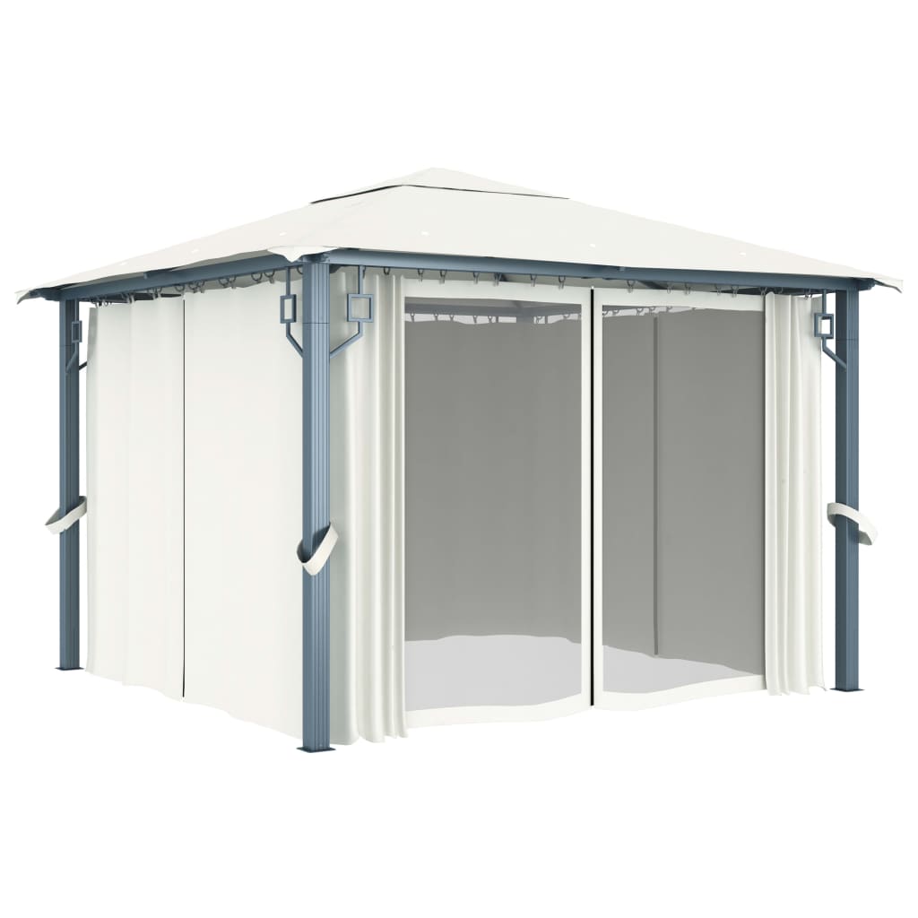 Eleganter Pavillon mit Vorhängen und Solarbeleuchtung für Garten und Terrasse