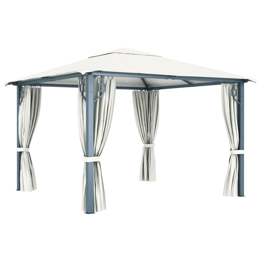 Eleganter Pavillon mit Vorhängen und Solarbeleuchtung für Garten und Terrasse