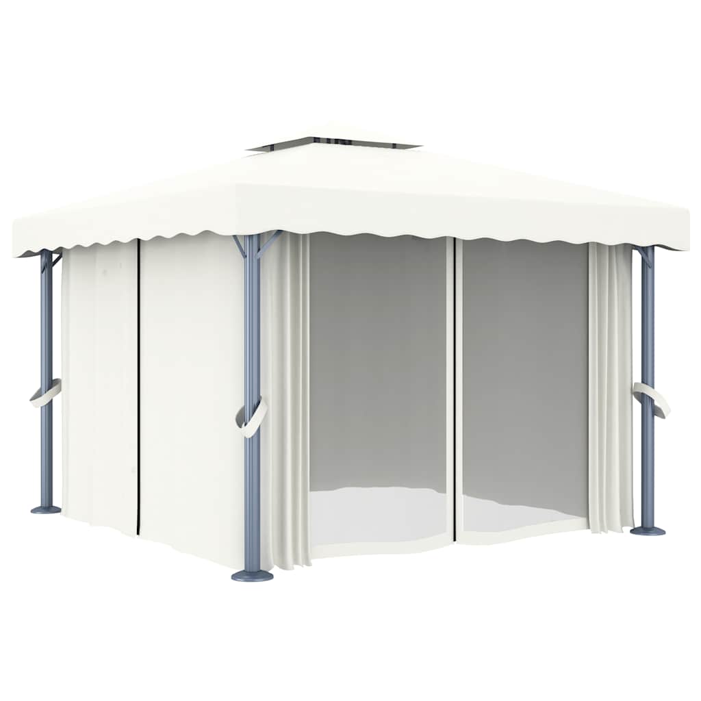 Gartenpavillon mit Doppeldach, Solarbeleuchtung & Vorhängen - Terrassenpavillon