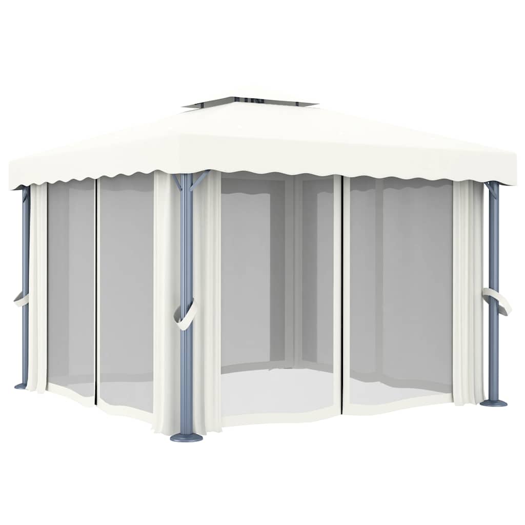 Gartenpavillon mit Doppeldach, Solarbeleuchtung & Vorhängen - Terrassenpavillon