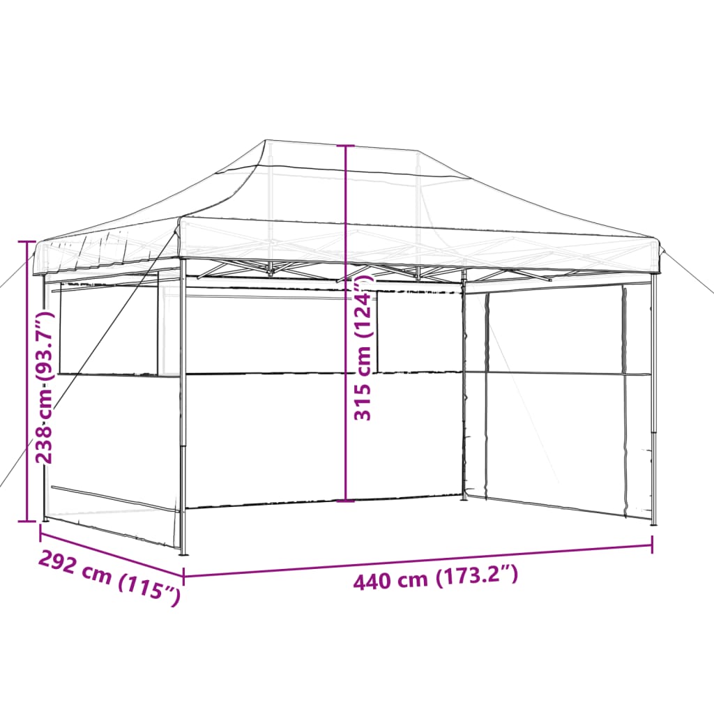 Gartenpavillon - Pop-Up-System - inkl. 3 Seitenteilen - Partyzelt - 440 x 290 cm