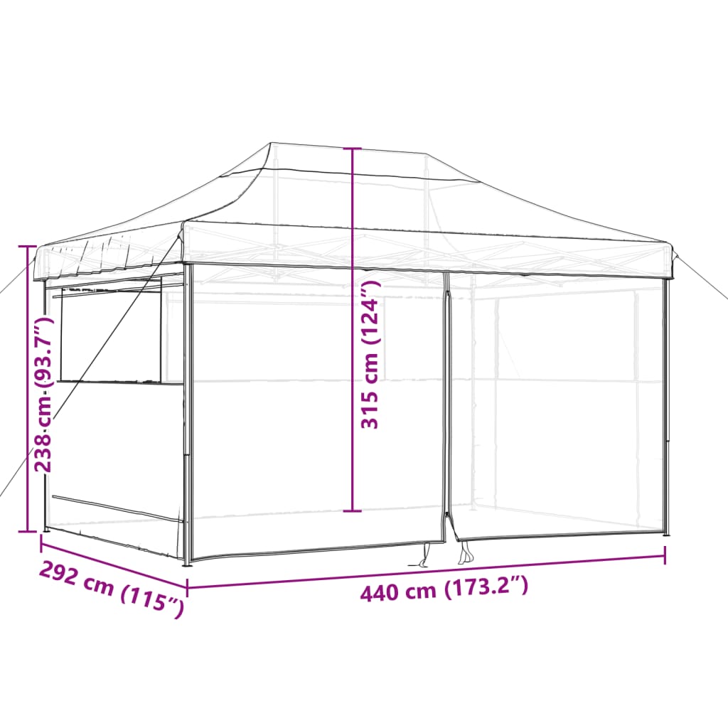 Pop-Up Partyzelt mit Seitenwänden - Gartenpavillon - Marktstand - 440 x 290 cm