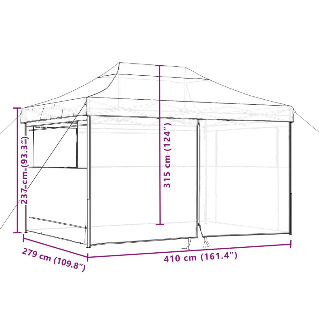 Pop-Up Pavillon mit Seitenwänden - Gartenpavillon - Terrassenpavillon - 410x280