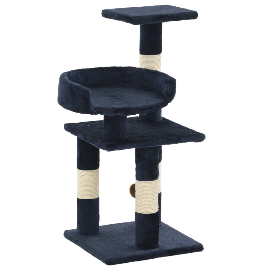 Kompakter Kratzbaum für Katzen mit Sisalsäulen, Plattformen und Spielball - 65cm