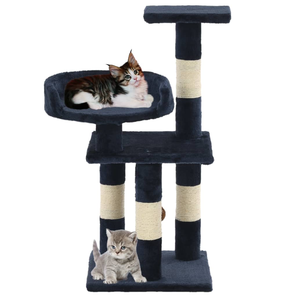 Kompakter Kratzbaum für Katzen mit Sisalsäulen, Plattformen und Spielball - 65cm