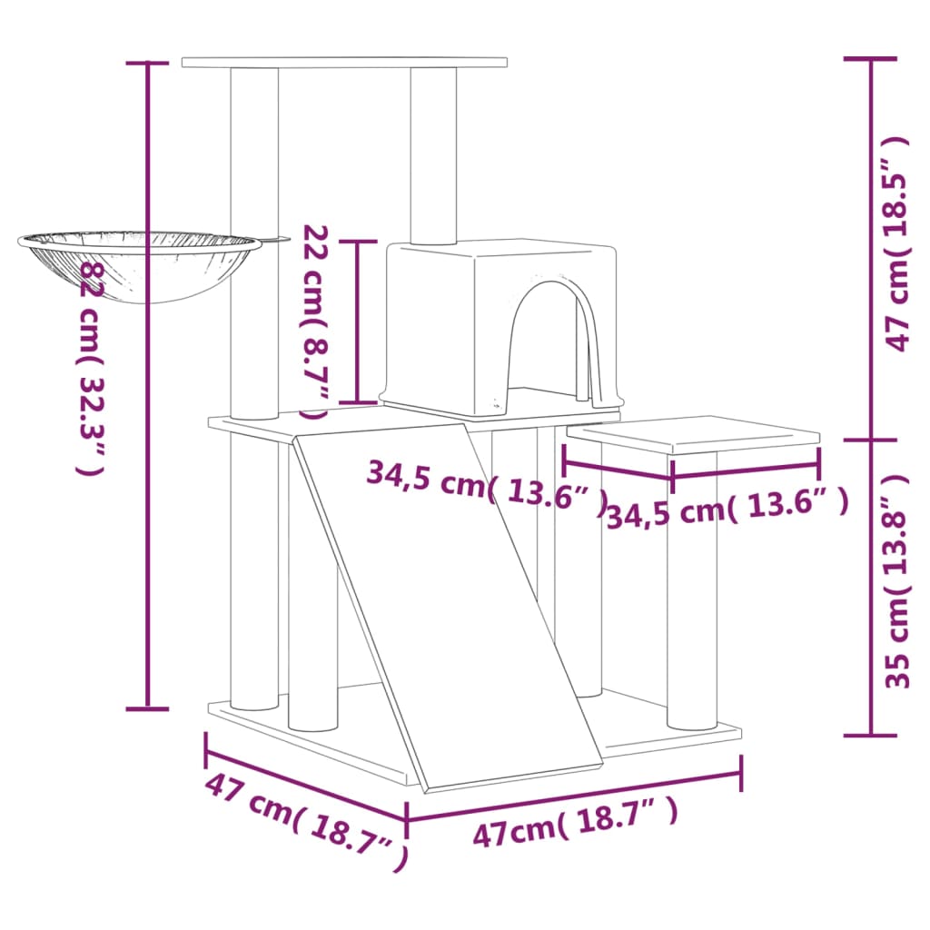 Kratzbaum - Katzenmöbel - Katzenkratzbaum - All-in-1 Katzenbaum - Spielbaum 82cm