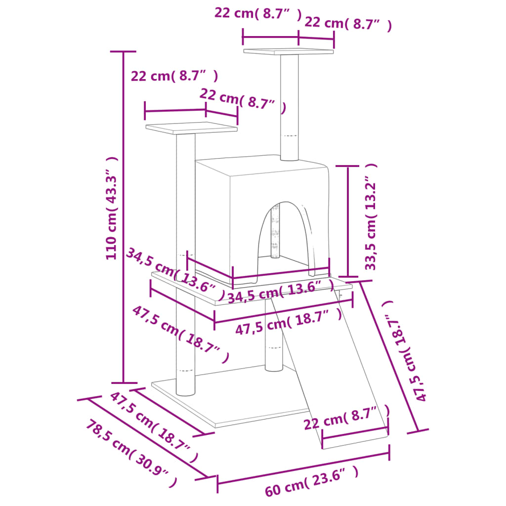 Kratzbaum - Katzenmöbel - Spielturm - Katzenkratzbaum - Katzenbaum - 110 cm