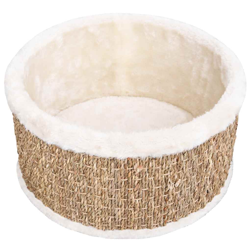Kleiner Katzenkorb mit Plüschpolster und Seegrasrand - Katzenbett - Katzenmöbel