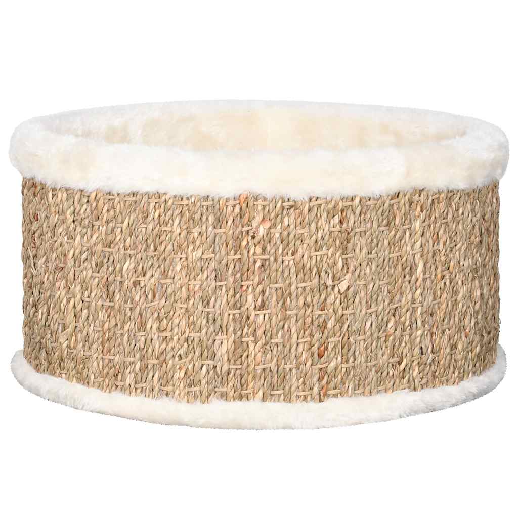 Kleiner Katzenkorb mit Plüschpolster und Seegrasrand - Katzenbett - Katzenmöbel