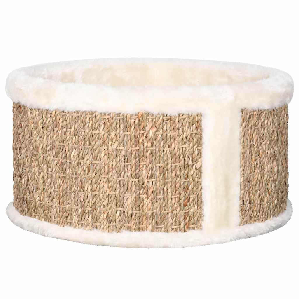 Kleiner Katzenkorb mit Plüschpolster und Seegrasrand - Katzenbett - Katzenmöbel