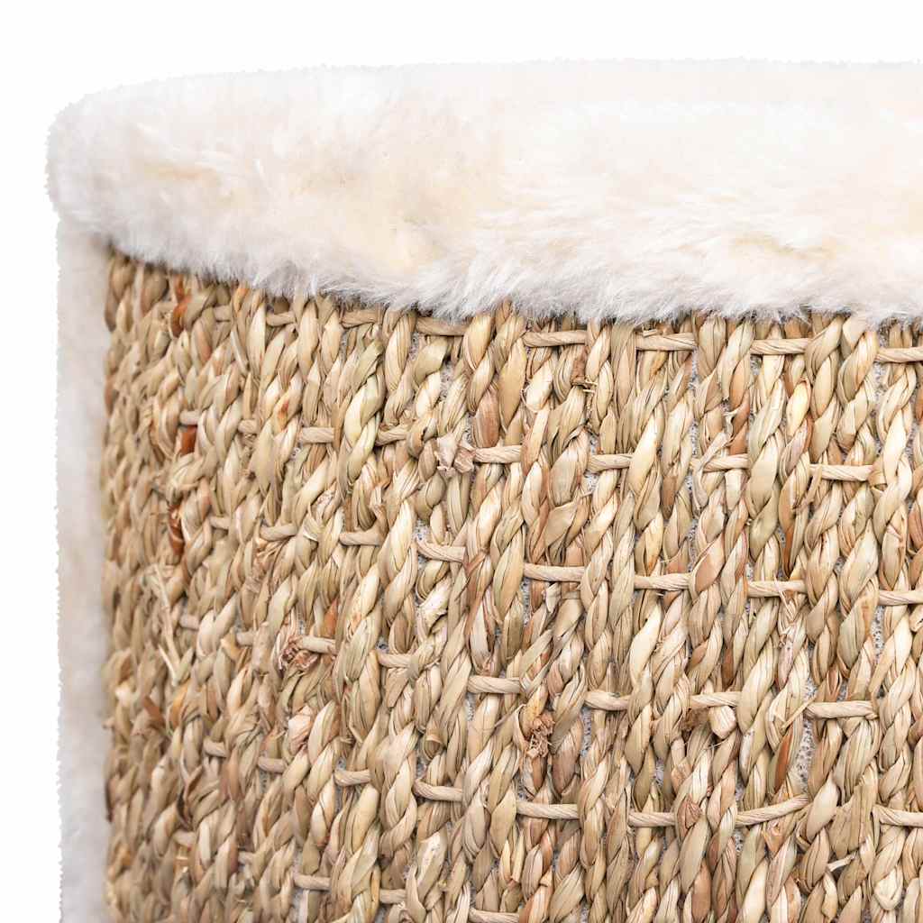 Kleiner Katzenkorb mit Plüschpolster und Seegrasrand - Katzenbett - Katzenmöbel