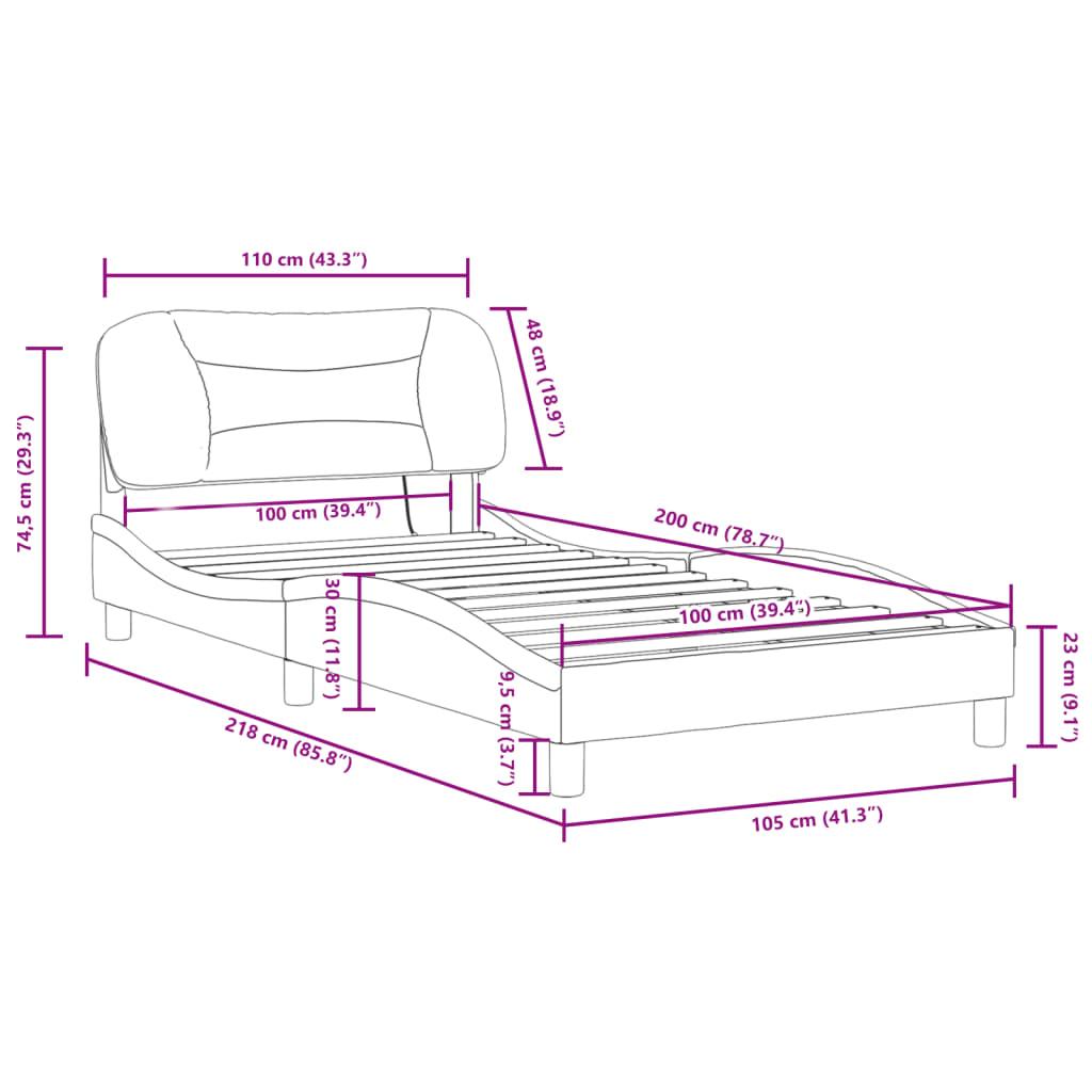 Modernes Bettgestell aus Kunstleder mit LED-Beleuchtung - Bettrahmen - 100x200cm
