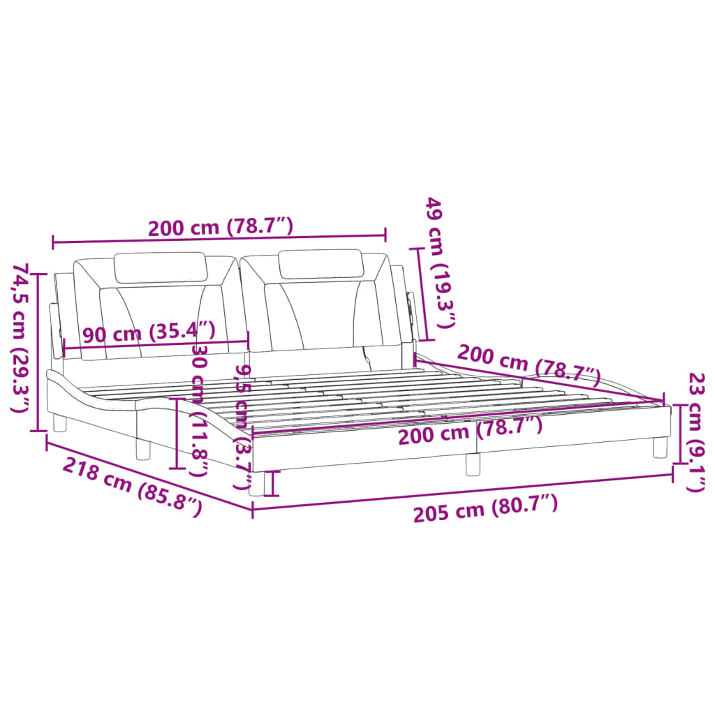 LED-Bett 200x200 cm aus Kunstleder – modernes Bettgestell mit Komfort und Design