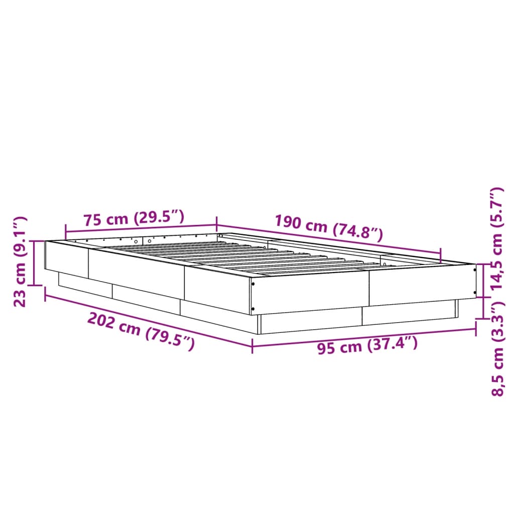 Tolles Einzelbett 75x190 cm mit LED-Beleuchtung - Bettrahmen in versch. Farben