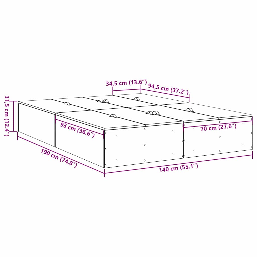 Doppelbett 140x190 cm mit Stauraum - Bettrahmen - Stauraumbett - Bettgestell