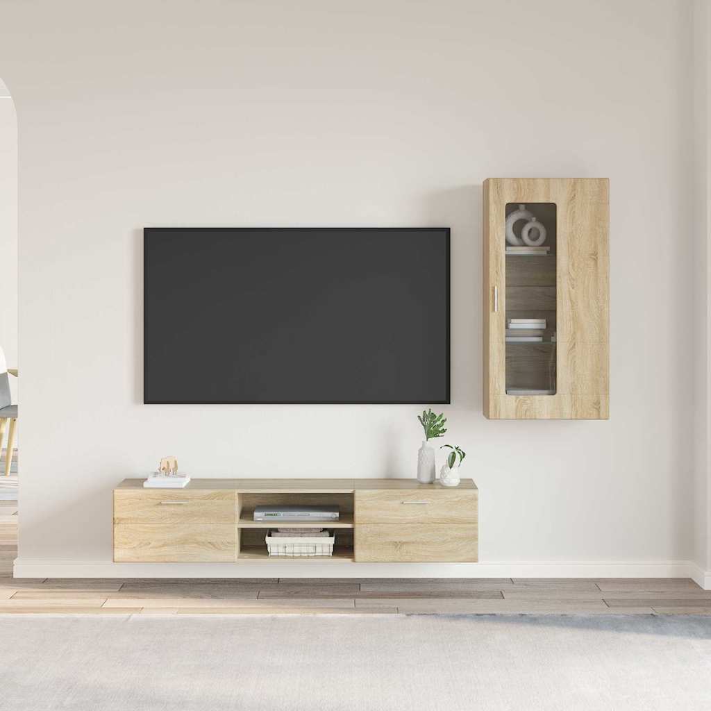 TV-Schrankset - Lowboard - Wandschrank mit Glastüren - Fersehmöbel - 2-teilig
