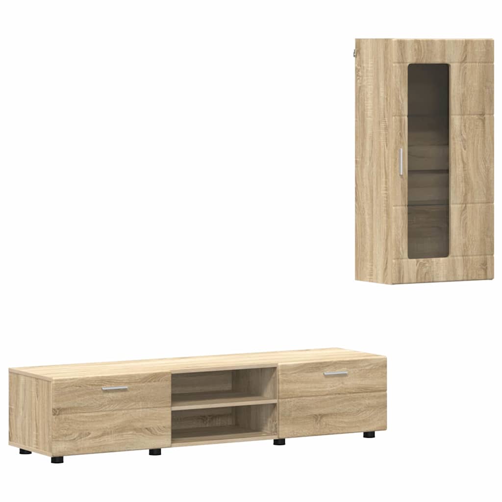 TV-Schrankset - Lowboard - Wandschrank mit Glastüren - Fersehmöbel - 2-teilig