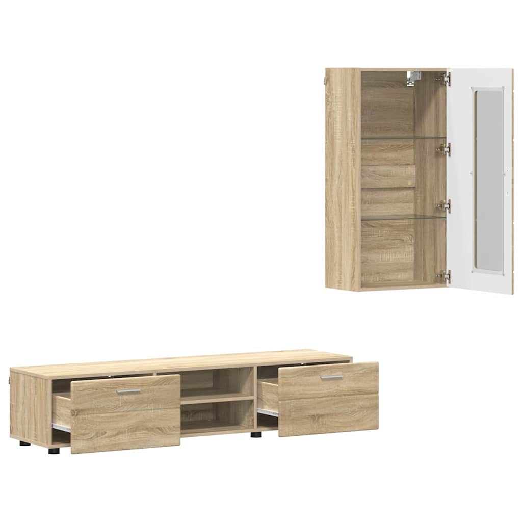 TV-Schrankset - Lowboard - Wandschrank mit Glastüren - Fersehmöbel - 2-teilig