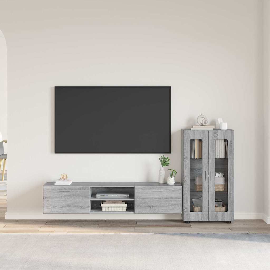 TV-Schrankset - Lowboard - Vitrine mit Glastüren - Fersehmöbel - 2-tlg Möbelset