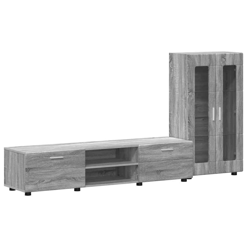 TV-Schrankset - Lowboard - Vitrine mit Glastüren - Fersehmöbel - 2-tlg Möbelset