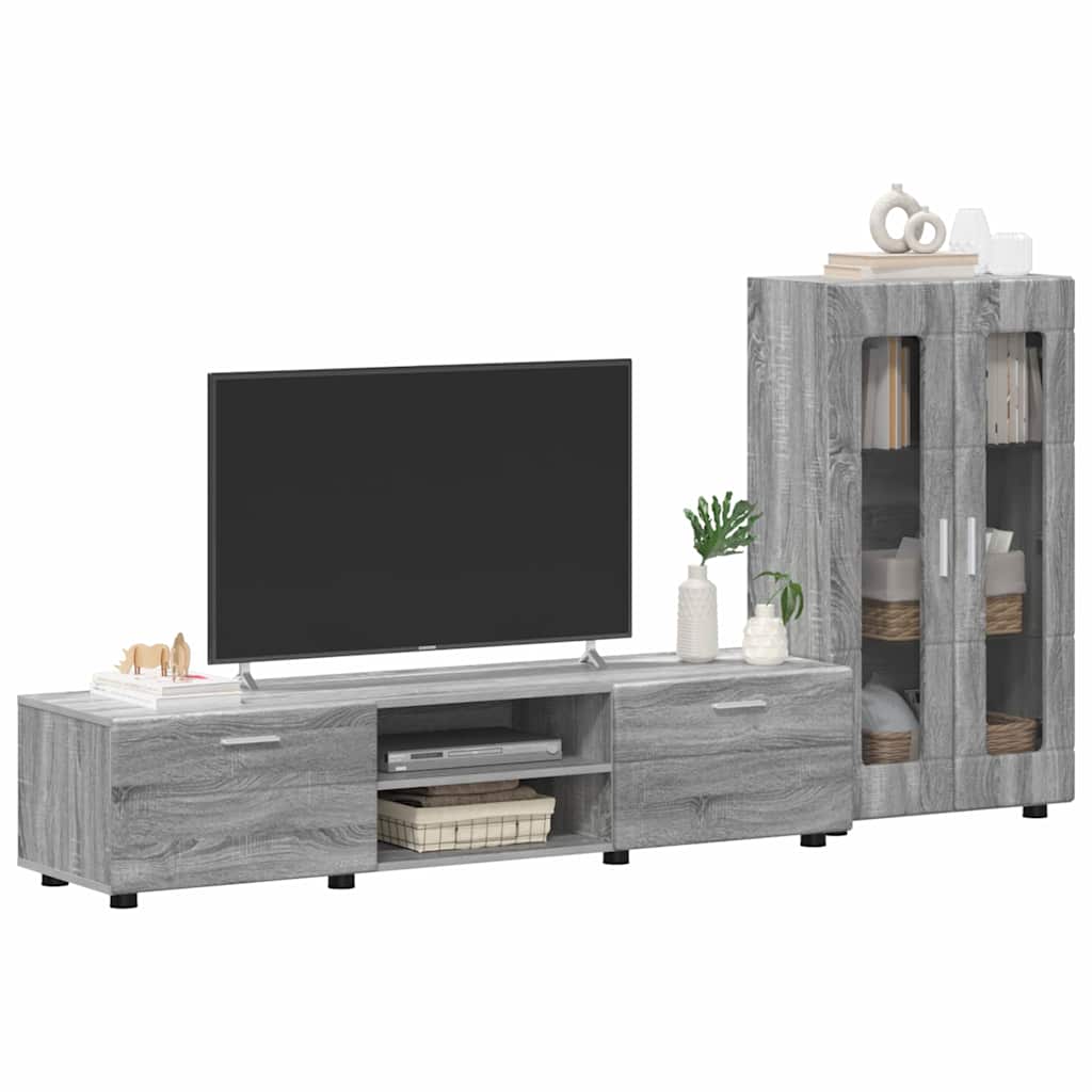 TV-Schrankset - Lowboard - Vitrine mit Glastüren - Fersehmöbel - 2-tlg Möbelset
