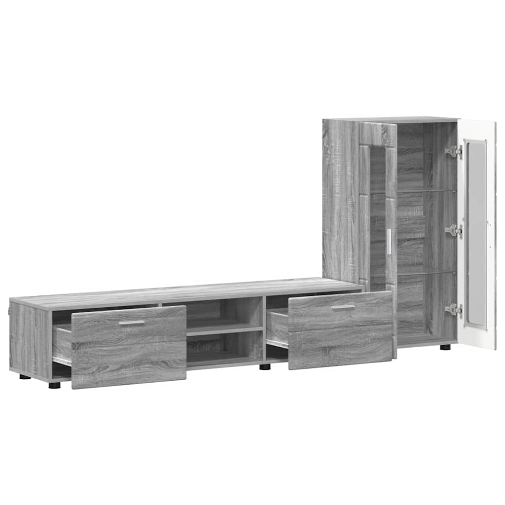 TV-Schrankset - Lowboard - Vitrine mit Glastüren - Fersehmöbel - 2-tlg Möbelset