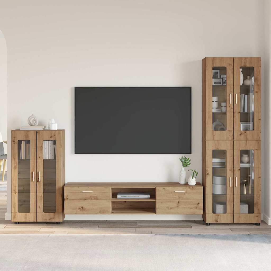 TOP Wohnwand - Vitrinenschrank - Highboard - TV-Schrankset - Lowboard - 182 cm