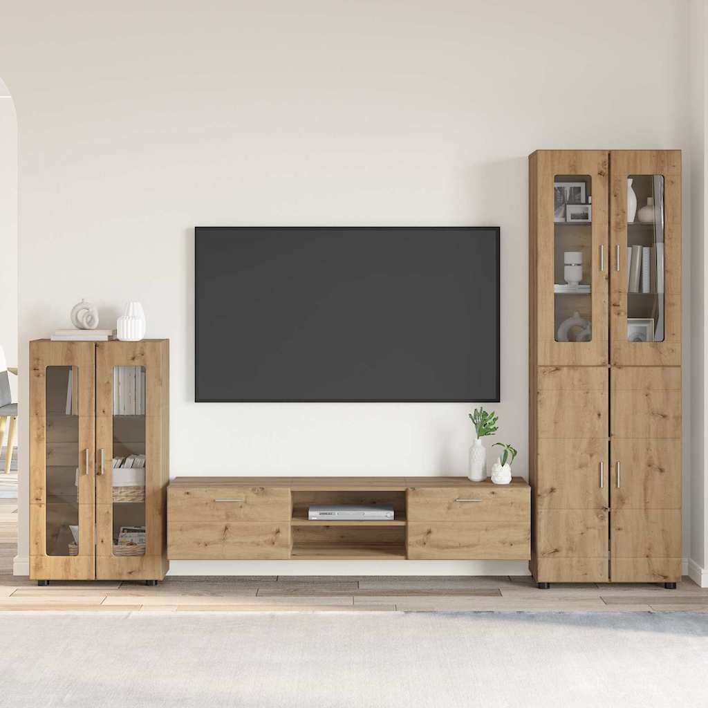 Komplettset TV-Wand - Highboard - Lowboard - Vitrinenschrank - 3-teiliges Set