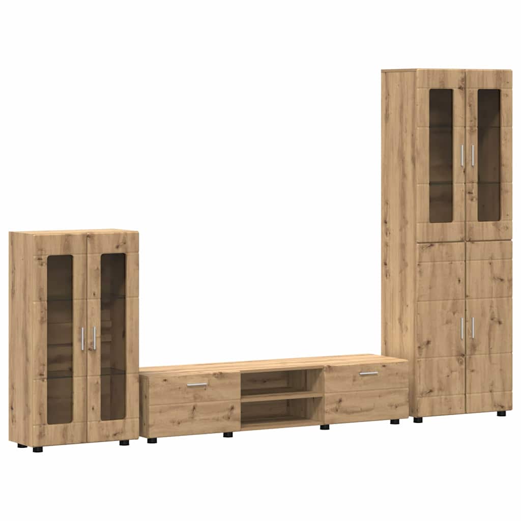 Komplettset TV-Wand - Highboard - Lowboard - Vitrinenschrank - 3-teiliges Set