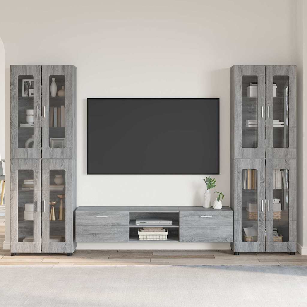 TV-Schrankset - 2 Hochränke / Highboard - Lowboard - Vitrinenschrank - 3-tlg Set
