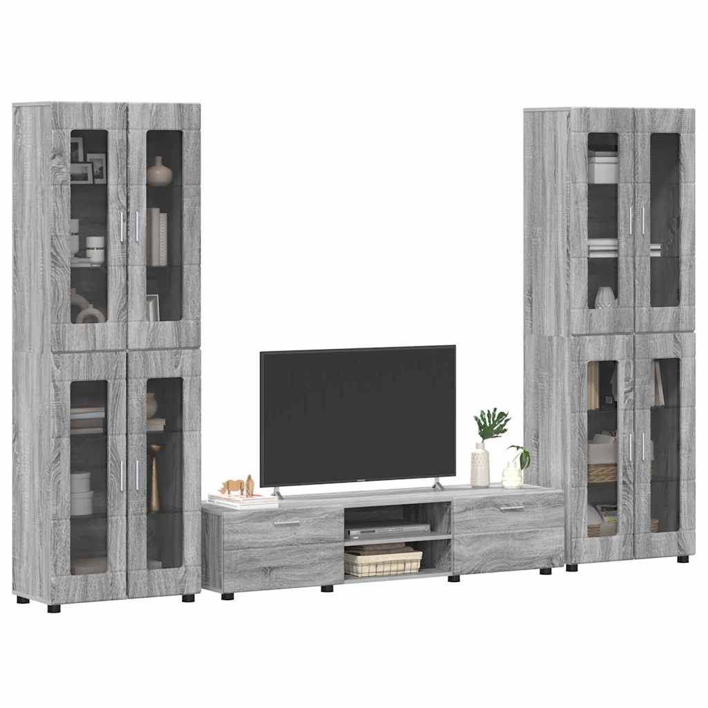 TV-Schrankset - 2 Hochränke / Highboard - Lowboard - Vitrinenschrank - 3-tlg Set