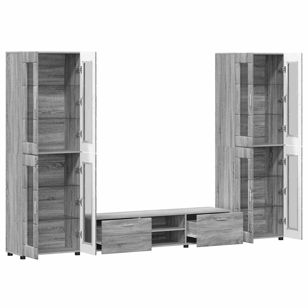 TV-Schrankset - 2 Hochränke / Highboard - Lowboard - Vitrinenschrank - 3-tlg Set