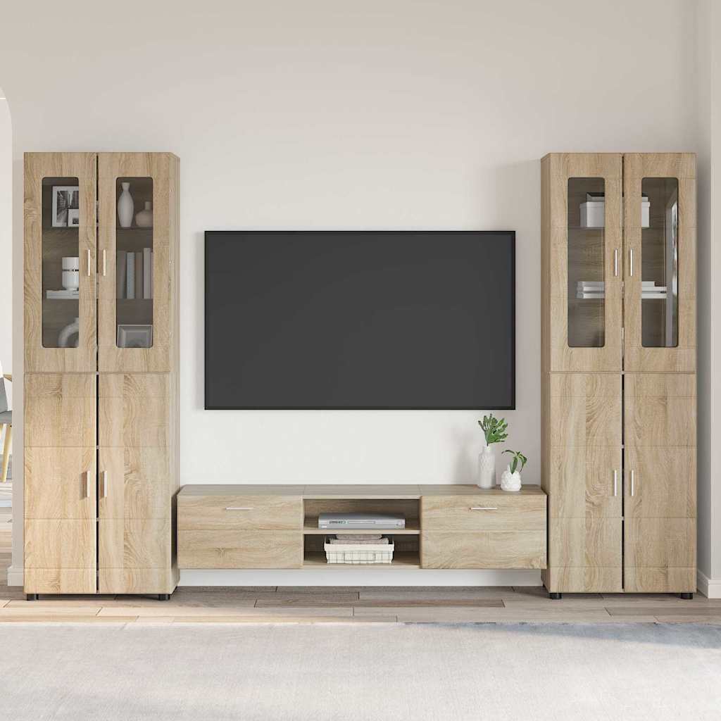 TV-Schrankset - 2 Hochränke / Highboard - Lowboard - Vitrinenschrank - 3-tlg Set