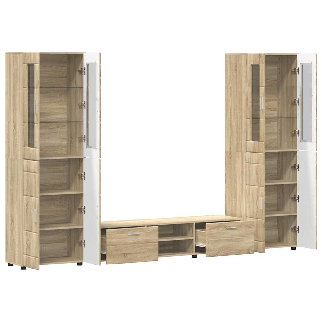 TV-Schrankset - 2 Hochränke / Highboard - Lowboard - Vitrinenschrank - 3-tlg Set