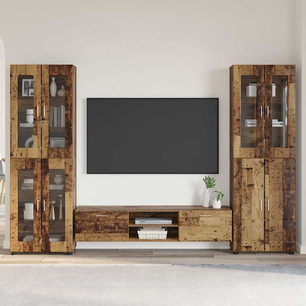TV-Schrankset - 2 Hochränke / Highboard - Lowboard - Vitrinenschrank - 3-tlg Set