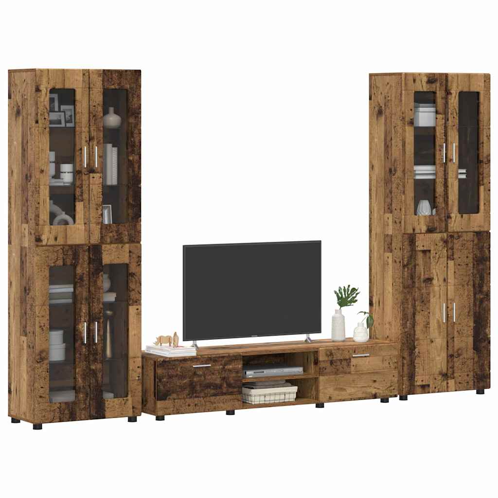 TV-Schrankset - 2 Hochränke / Highboard - Lowboard - Vitrinenschrank - 3-tlg Set