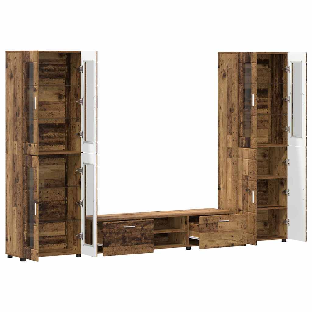 TV-Schrankset - 2 Hochränke / Highboard - Lowboard - Vitrinenschrank - 3-tlg Set