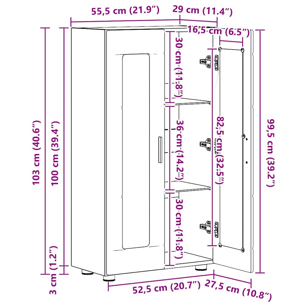 Sideboard - Kommode - Vitrinenschrank - Glastüren - Wohnzimmermöbel - 103 cm
