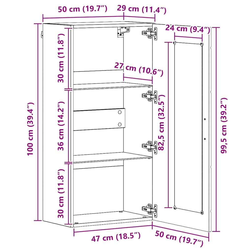 Holzschrank - Wandschrank - Vitrine - mit Glastür - Schrankmöbel - Wandmontiert