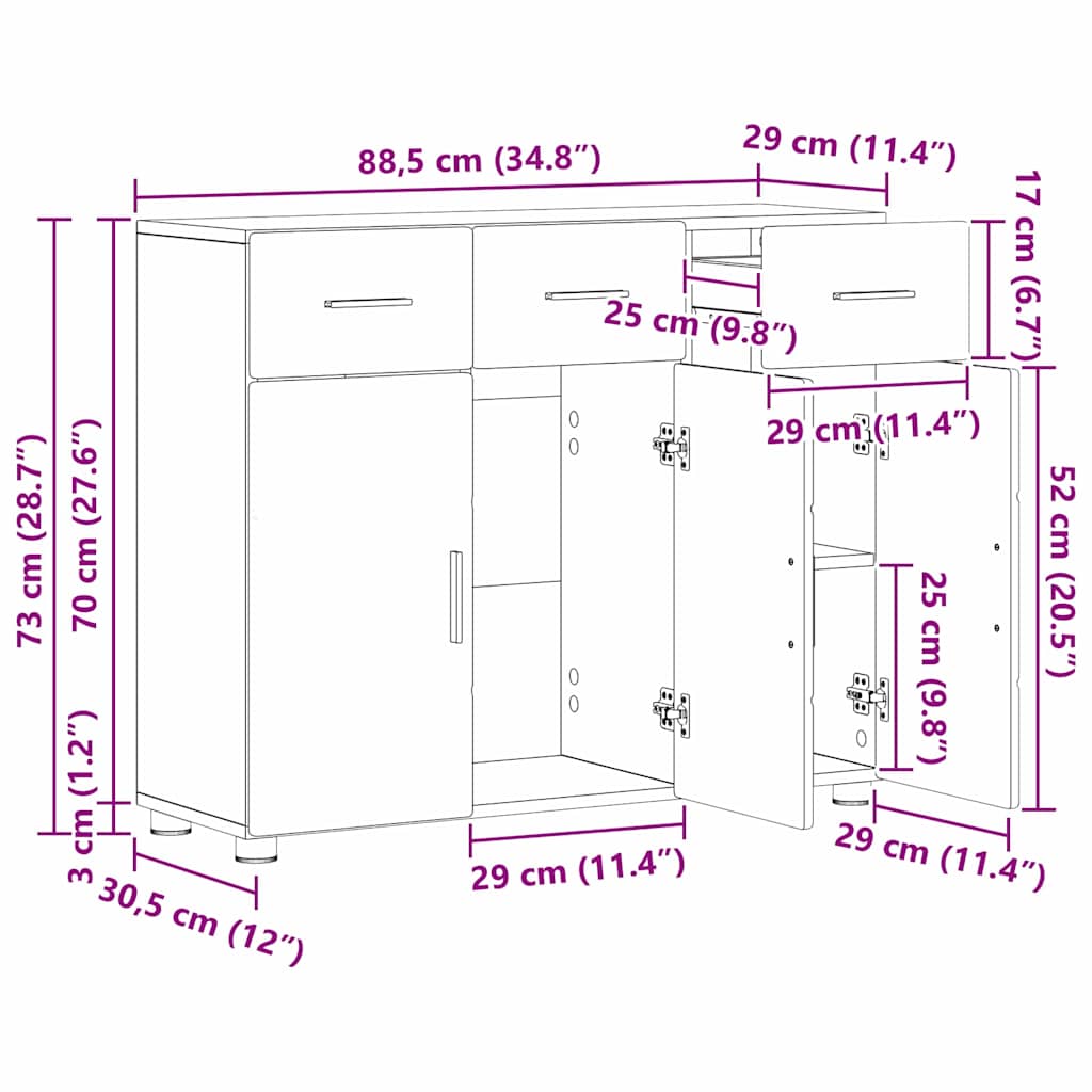 Modernes Sideboard - Kommode - Buffetmöbel - Anrichte - Schrank - 88,5 x 73 cm